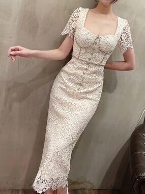 Self-Portrait | Dresses | Selfportrait Cream Midi Dress With Black Accents  | Poshmark